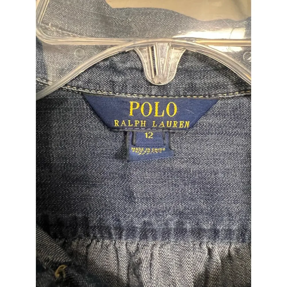 Polo Ralph Lauren Girl’s Denim Longsleeve Dress - Size 12 - Picture 2 of 9
